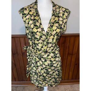 Womens Urban Outfitters Yellow Black Floral‎ Mini Wrap Tie Sundress Size Small